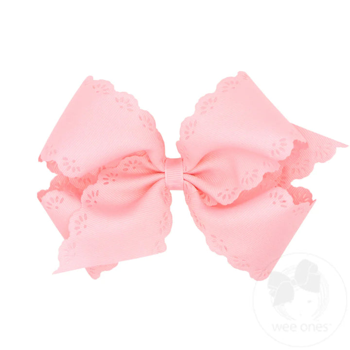 Grosgrain Bow with Eyelet Flower - Embossed Edges by Wee Ones - close-up detail