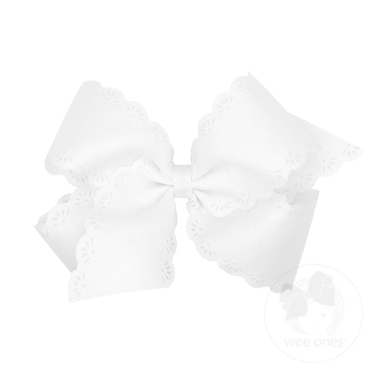 Grosgrain Bow with Eyelet Flower - Embossed Edges by Wee Ones - alternate angle