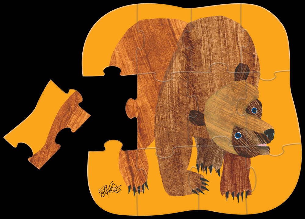 Wooden bear puzzle with a yellow background