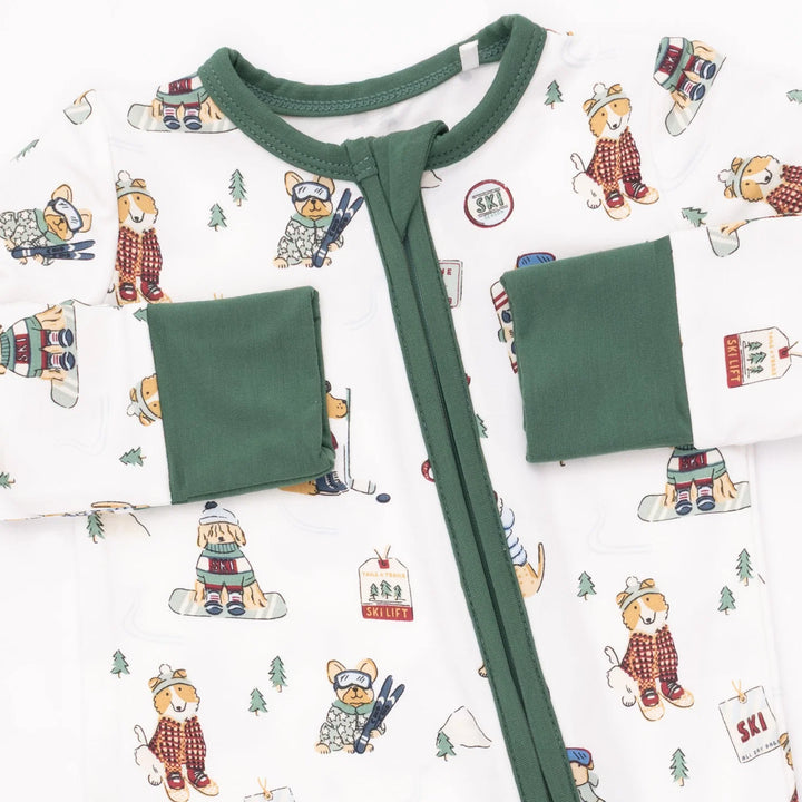 Winter Sports Dogs Green - Convertible Romper
