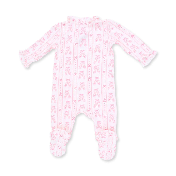 Ballet Shoes Ribbon Stripe - Kimono Ruffle Snap Footie