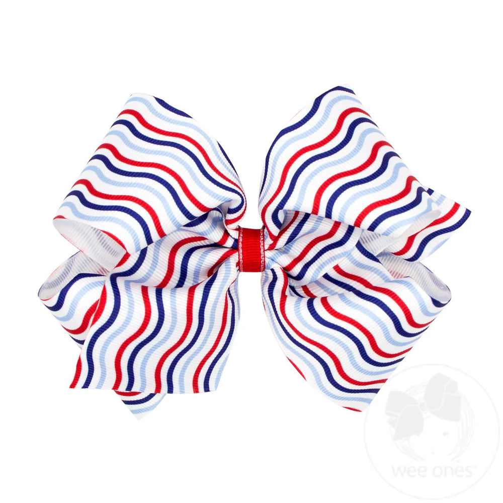 Grosgrain Hair Bow with Americana Stripe Print by Wee Ones - alternate view