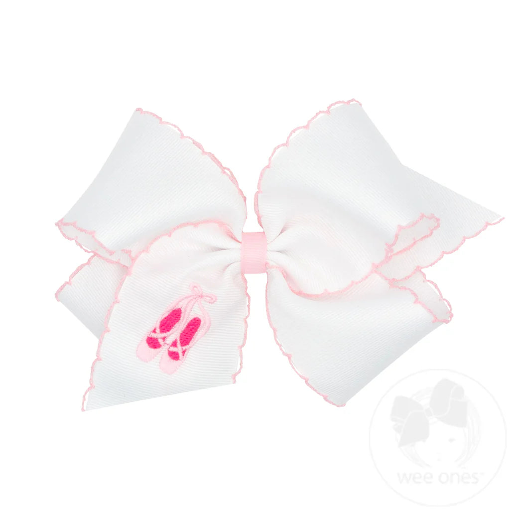 Ballet Slippers Embroidered Grosgrain Hair Bow with Moonstitch Edge