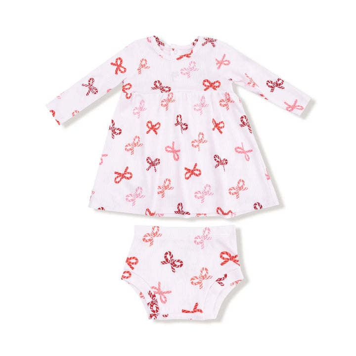 Candy Cane Bows Simple Dress and Bloomer