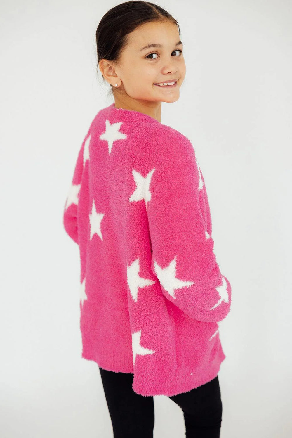 Bright Pink/Coconut Star Cozy Cartigan by Mila and Rose - alternate view