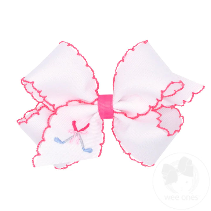 Golf Clubs Embroidered Moonstitch Edge Hair Bow