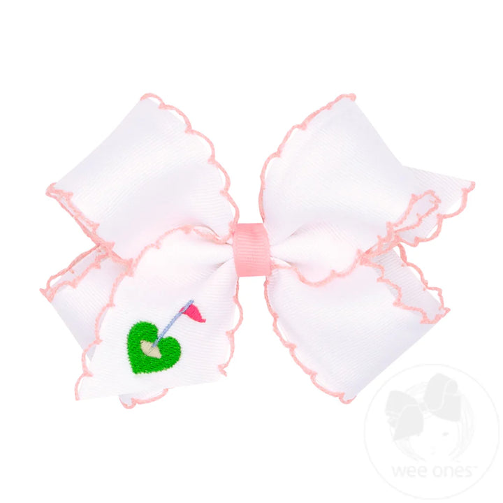Golf Green Embroidered Moonstitch Edge Hair Bow by Wee Ones - hair accessory