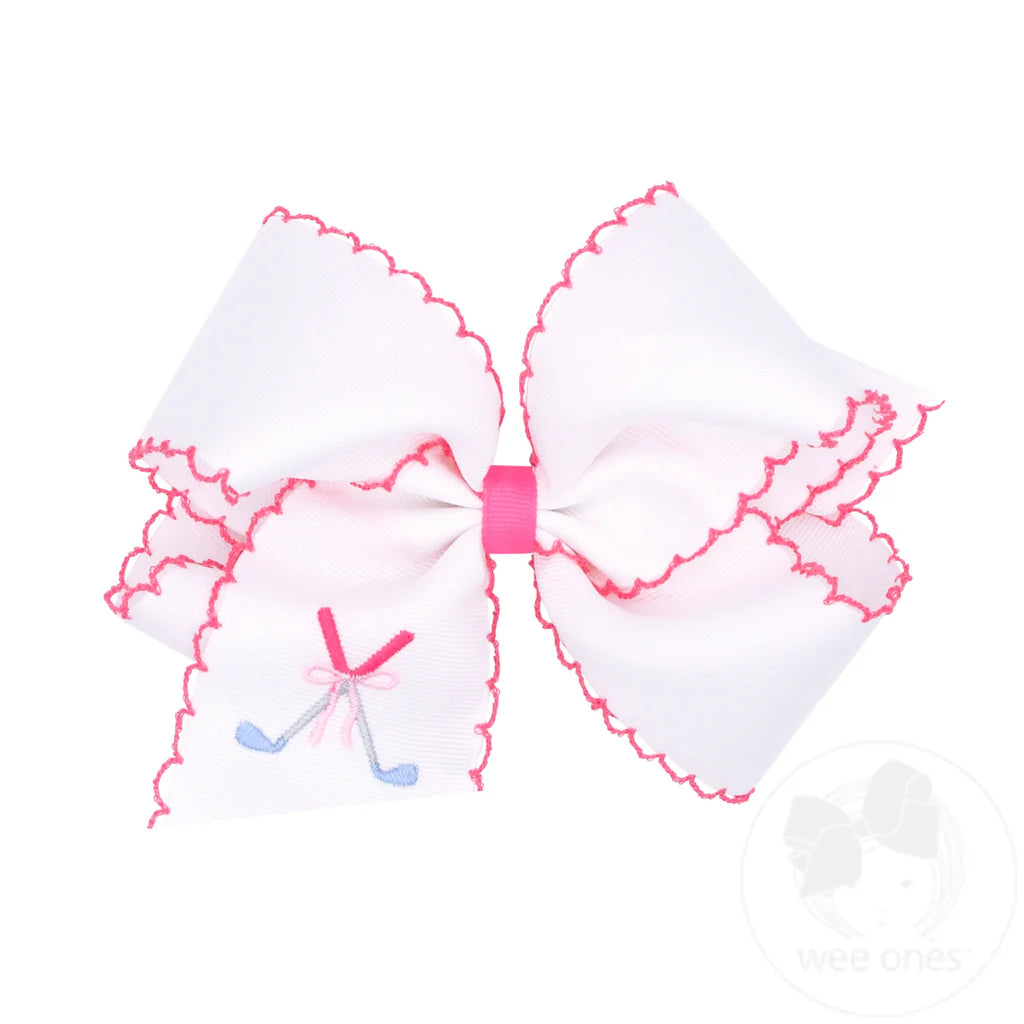 Golf Clubs Embroidered Moonstitch Edge Hair Bow