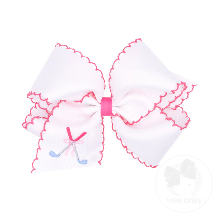 Golf Clubs Embroidered Moonstitch Edge Hair Bow