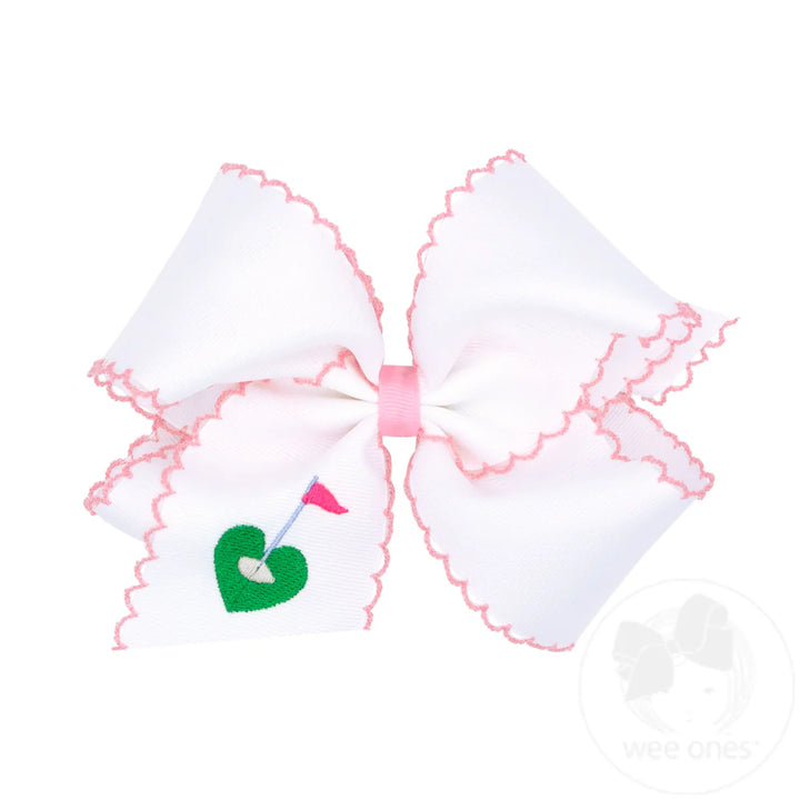 Golf Green Embroidered Moonstitch Edge Hair Bow by Wee Ones - alternate view