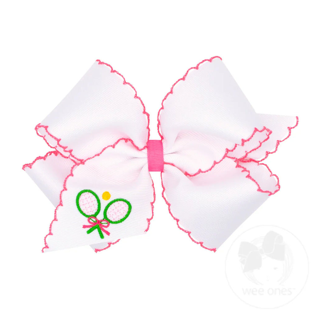 Tennis Rackets Embroidered Moonstitch Edge Hair Bow by Wee Ones - alternate view