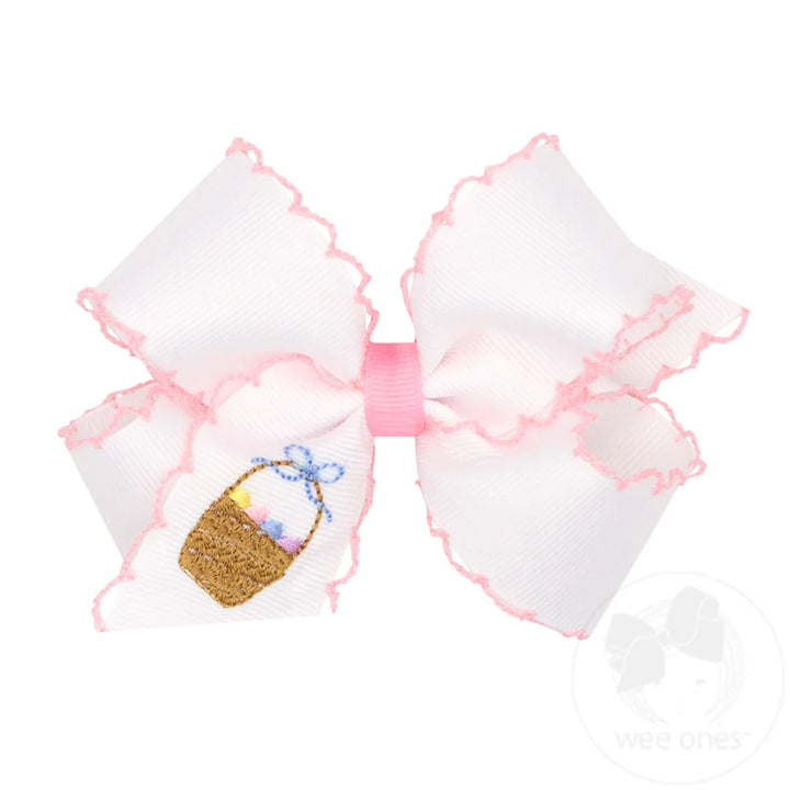 Moonstitch Grosgrain Hair Bow with Easter-Inspired Basket Embroidery by Wee Ones - hair accessory
