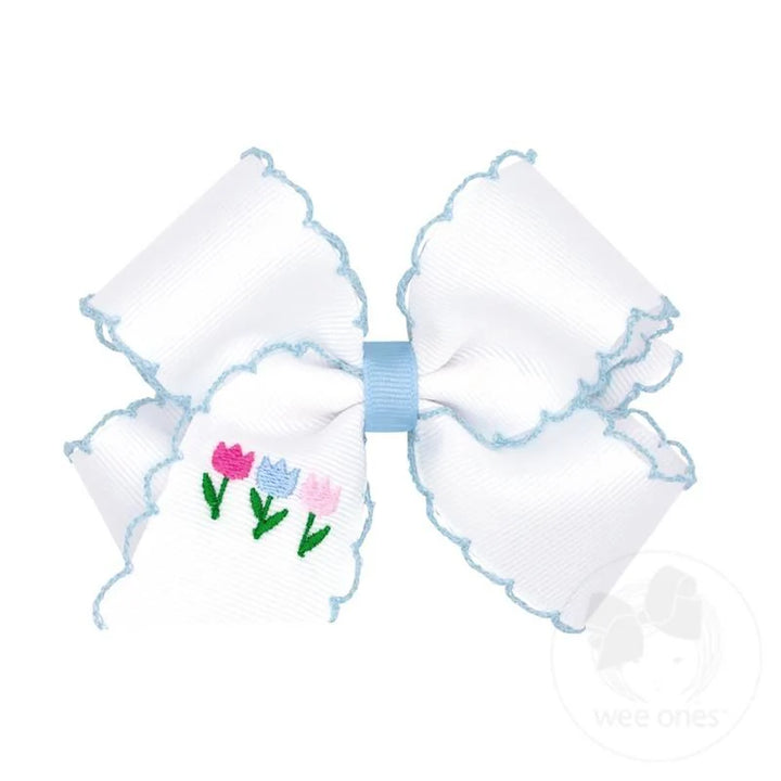 Moonstitch Grosgrain Hair Bow with Easter-Inspired Tulip Embroidery by Wee Ones - hair accessory