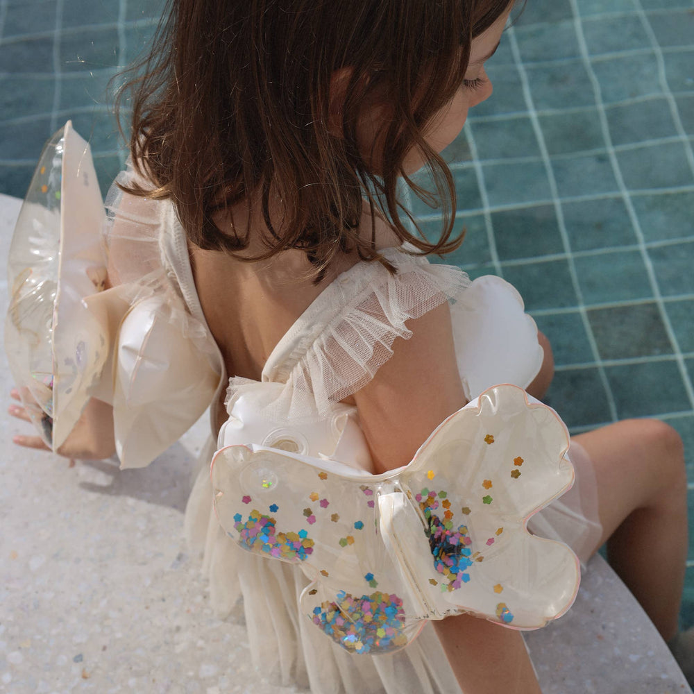 Kids Inflatable Arm Bands Cotton Candy Glitter by Sunnylife - back view