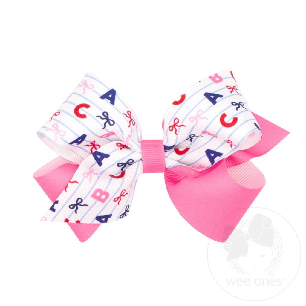 Back to School Colorblock ABC Print Hair Bow