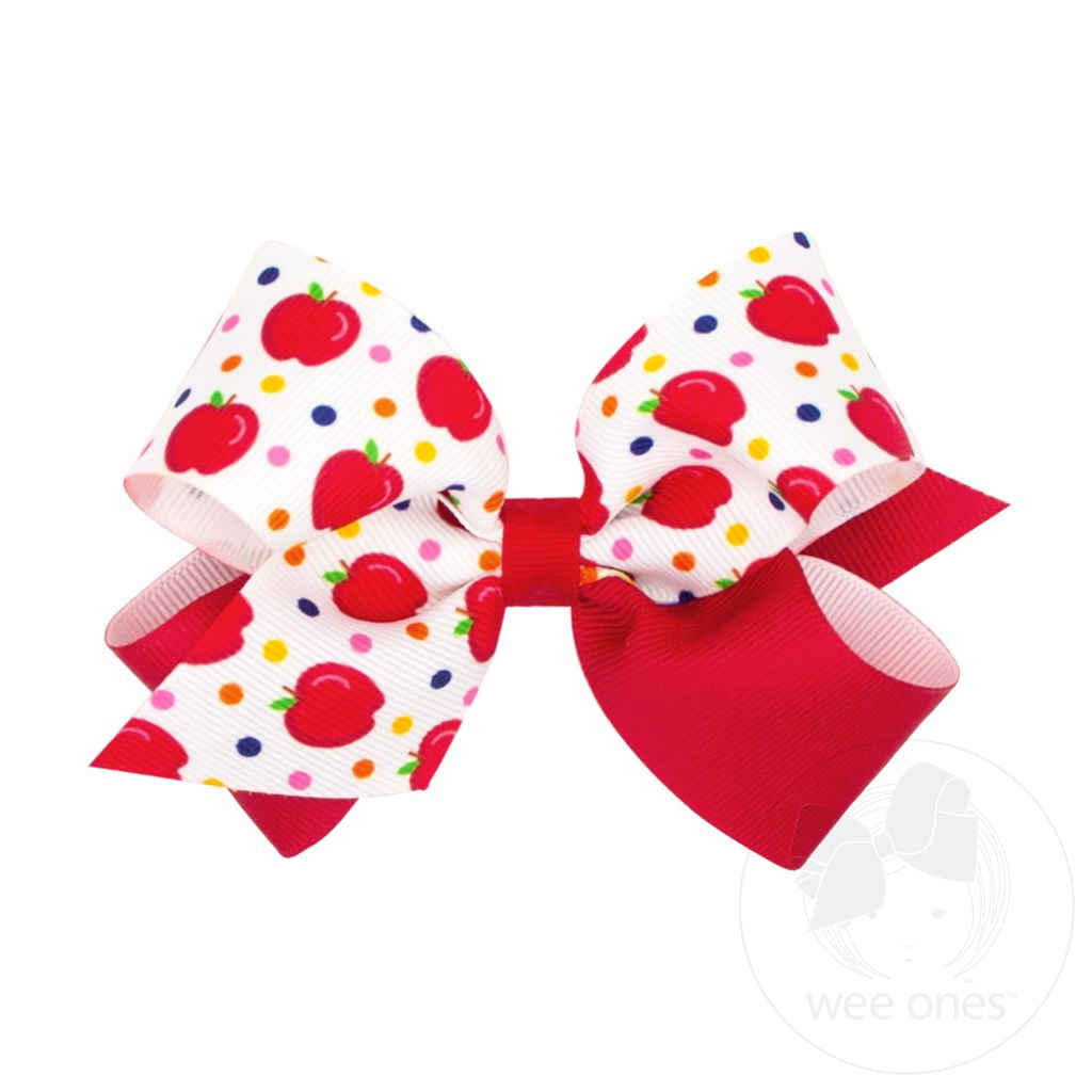 Back to School Colorblock Apple Print Hair Bow