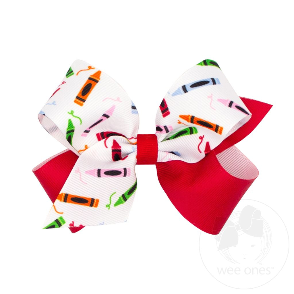 Back to School Colorblock Crayons Print Hair Bow