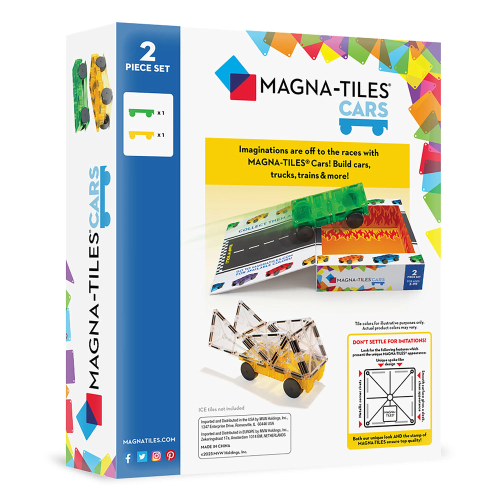 Cars 2 Piece Expansion Set: Green and Yellow by Magna-Tiles - back view
