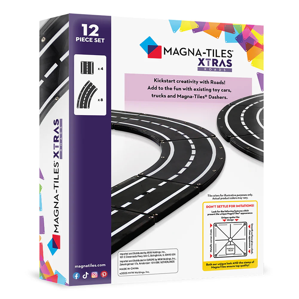 XTRAS Roads 12 Piece Set by Magna-Tiles - back view