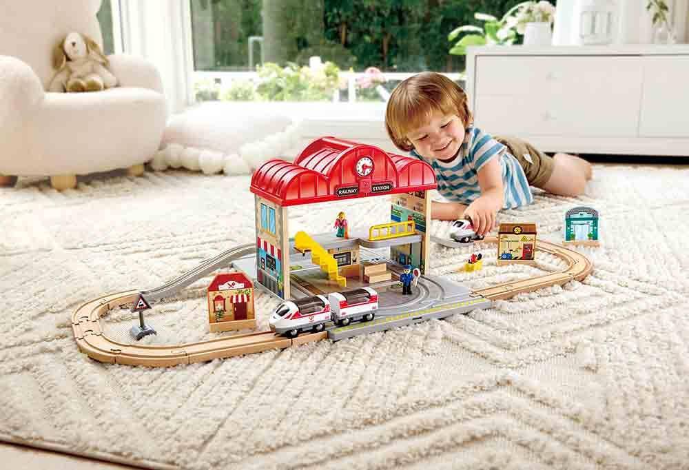 Portable Train Station Set by Hape Toys - back view