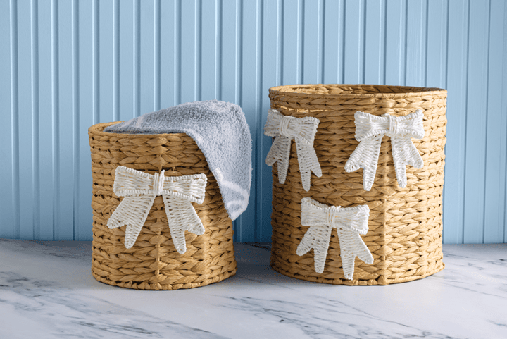Woven Bow Basket by Mud Pie - detail view