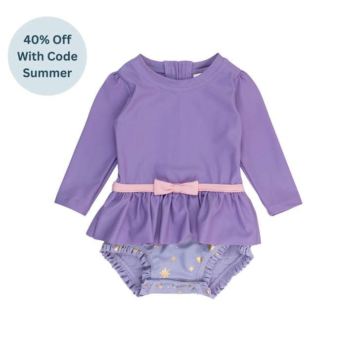 Amethyst Princess Long Sleeve Bow Skirted One Piece