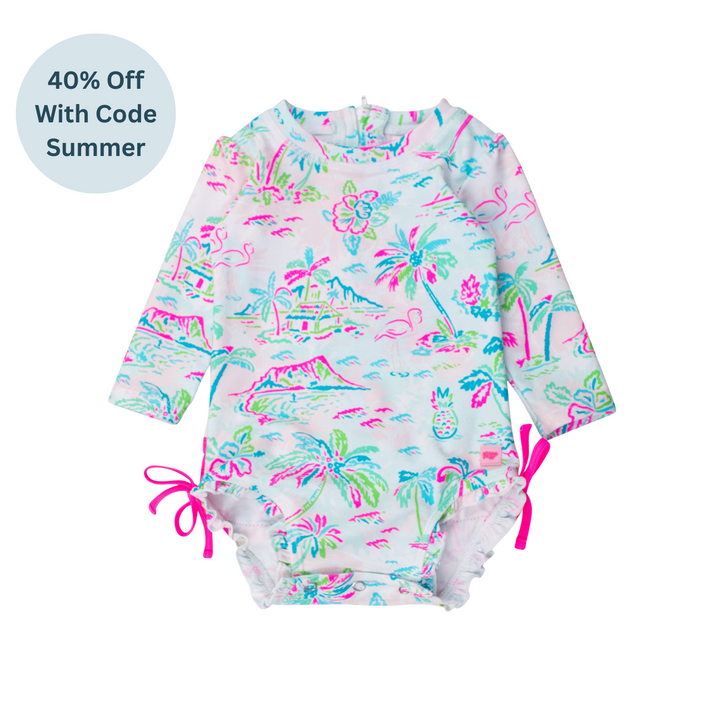 Tropical Resort Long Sleeve One Piece Rash Guard