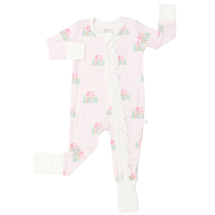 Gingerbread Cottage Double Zipper Romper