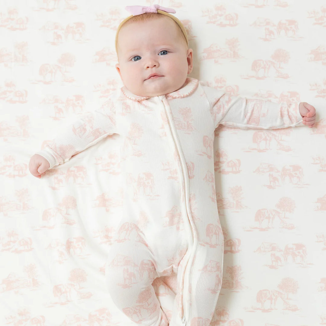 Pink Farm Toile 2 Way Zipper Footie