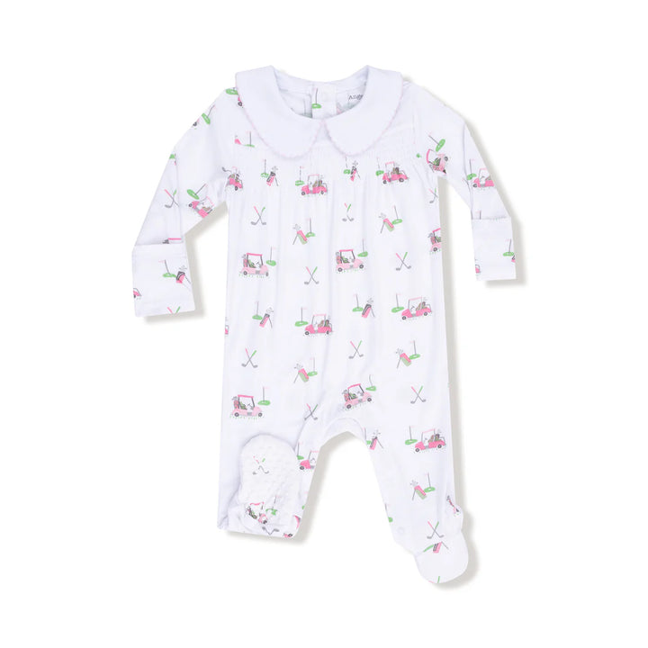 Pink Baby Golf Carts Smocked Peter Pan Snap Footie