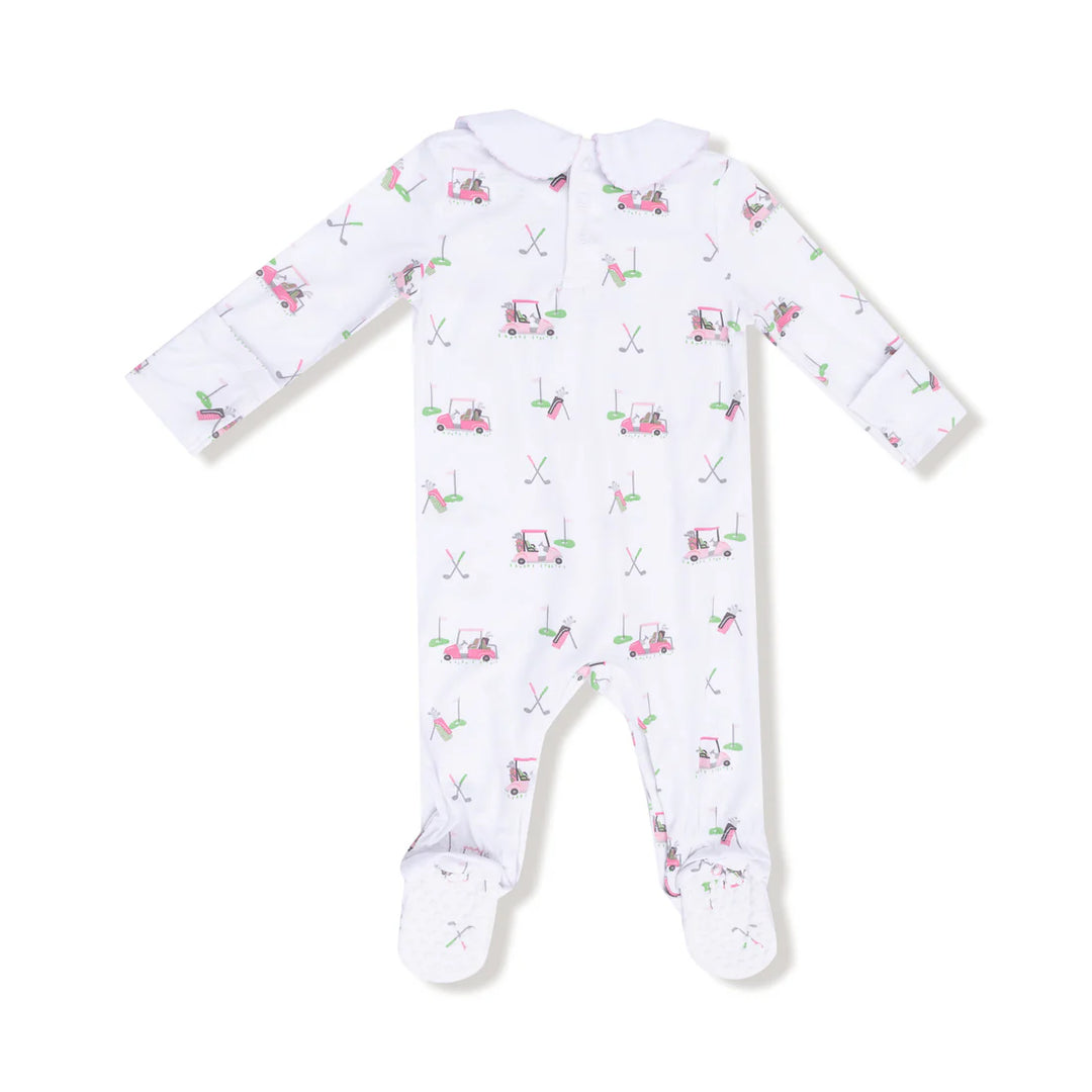 Pink Baby Golf Carts Smocked Peter Pan Snap Footie