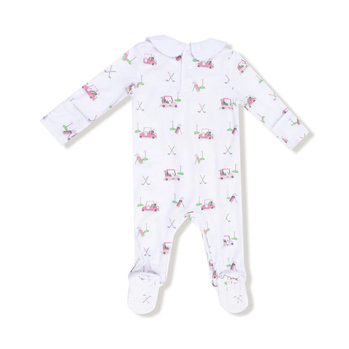 Pink Baby Golf Carts Smocked Peter Pan Snap Footie