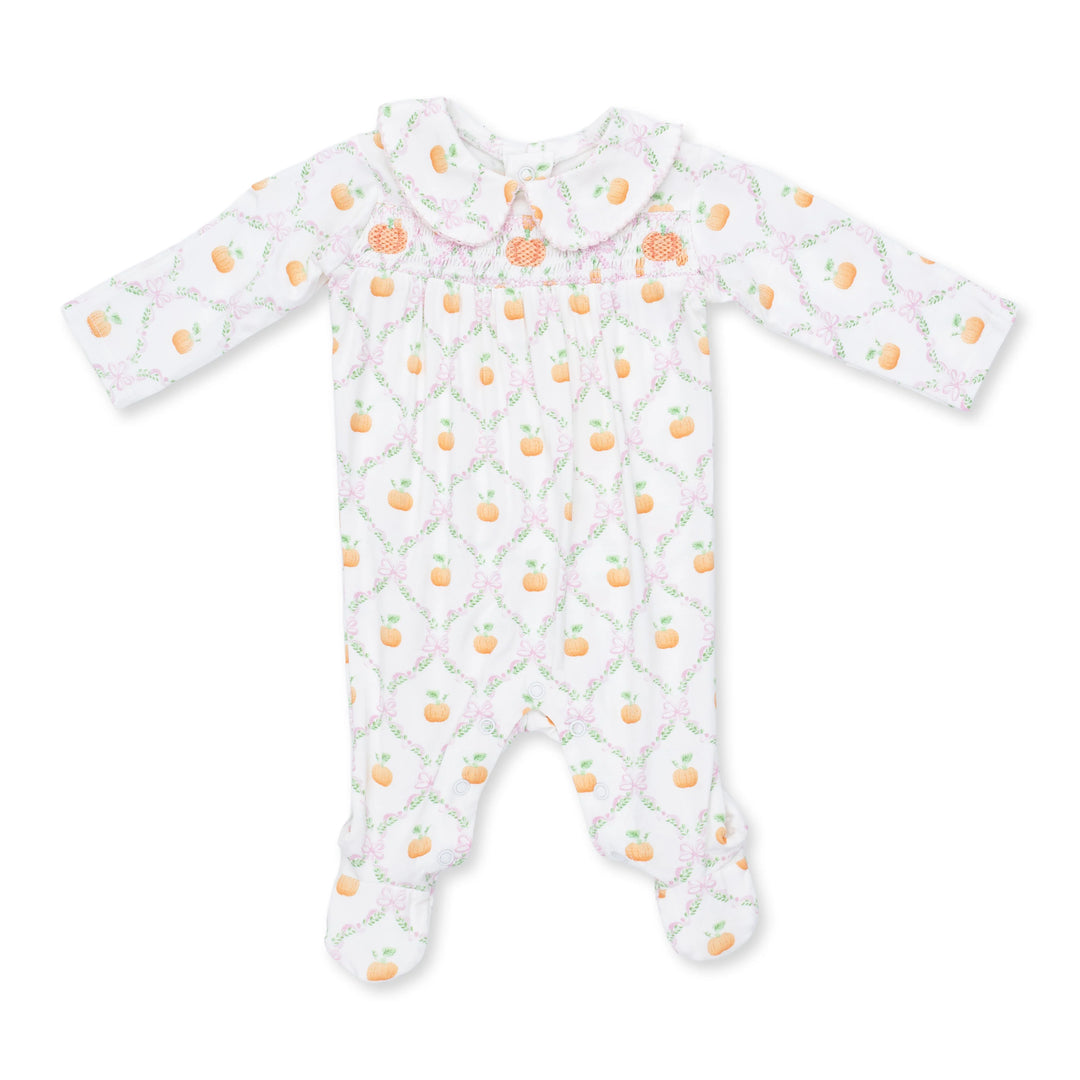 Pretty Pumpkin Trellis - Smocked Peter Pan Snap Footie