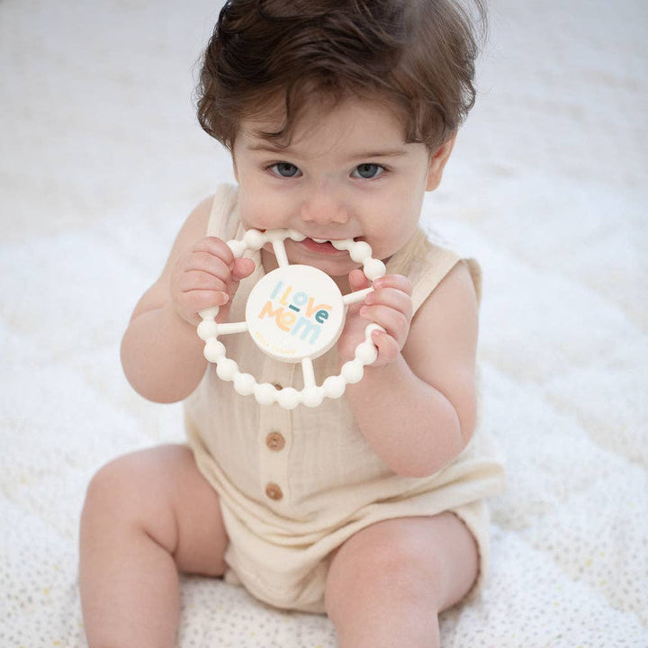 I Love Mom Happy Teether: Off White