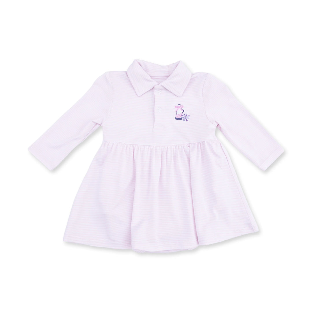 Cheer Pink Micro Stripe - Long Sleeve Tennis Bodysuit Dress