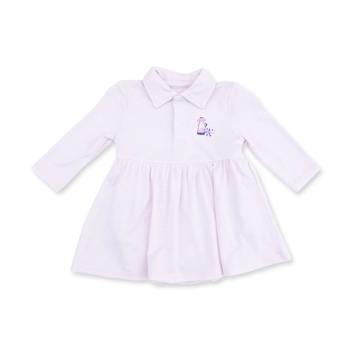 Cheer Pink Micro Stripe - Long Sleeve Tennis Bodysuit Dress