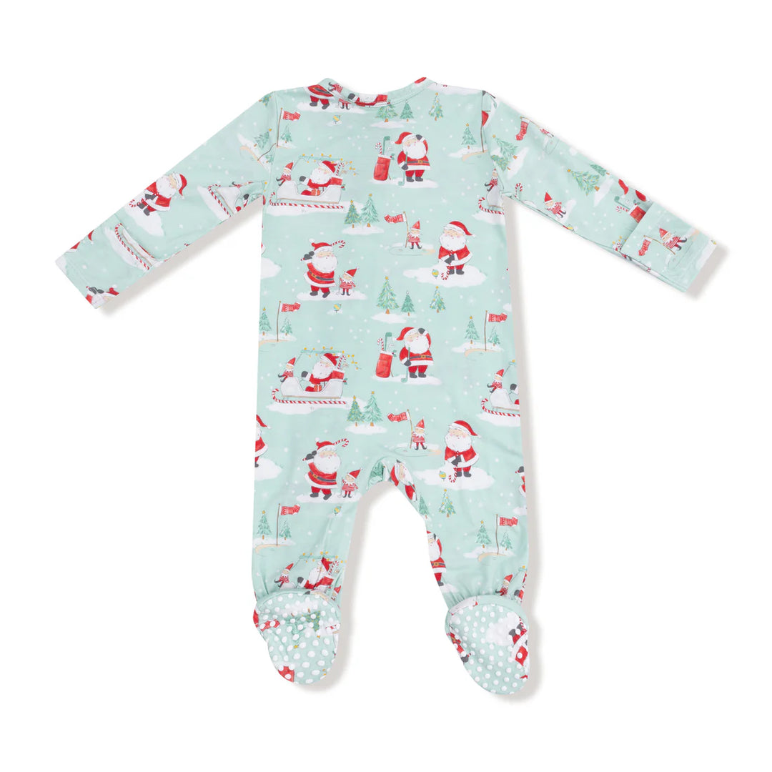 Golfing Santa and Elves  2 Way Zipper Footie
