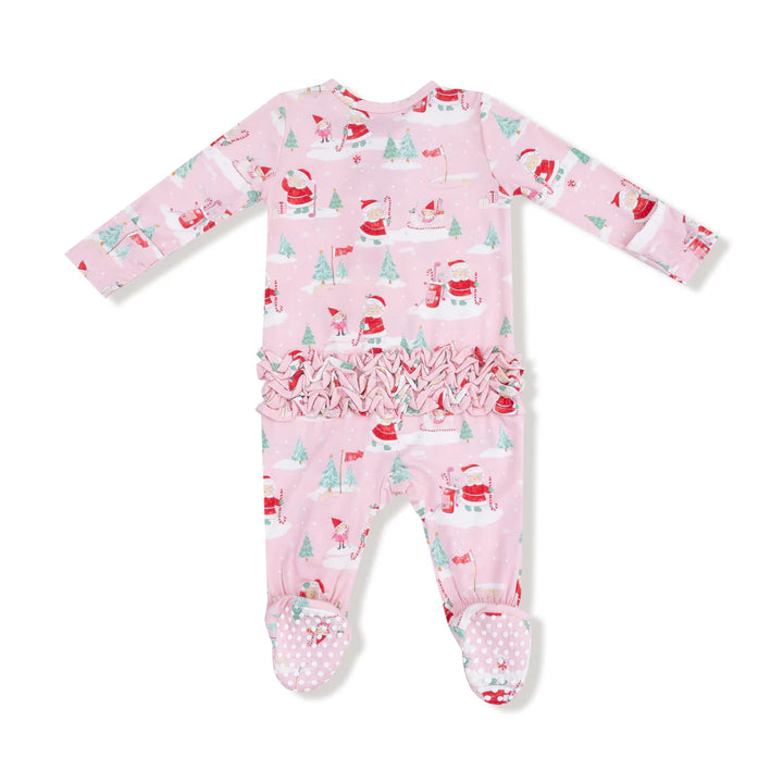 Golfing Mrs. Claus and Elves  2 Way Zipper Ruffle Back Footie