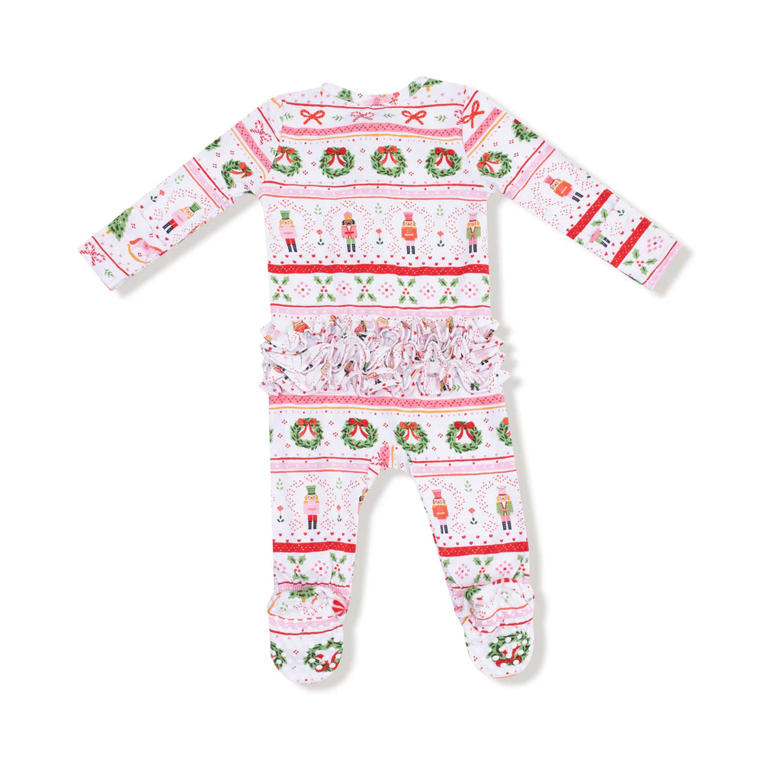 Sugar Plum Fairy - Nutcracker Fair Isle - Pink  2 Way Zipper Ruffle Back Footie