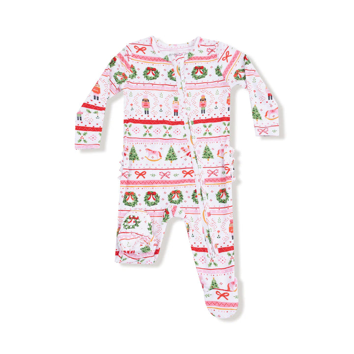 Sugar Plum Fairy - Nutcracker Fair Isle - Pink  2 Way Zipper Ruffle Back Footie