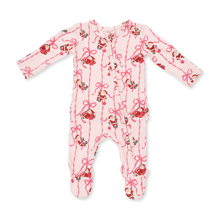 Bows & Santa - 2 Way Zipper Footie
