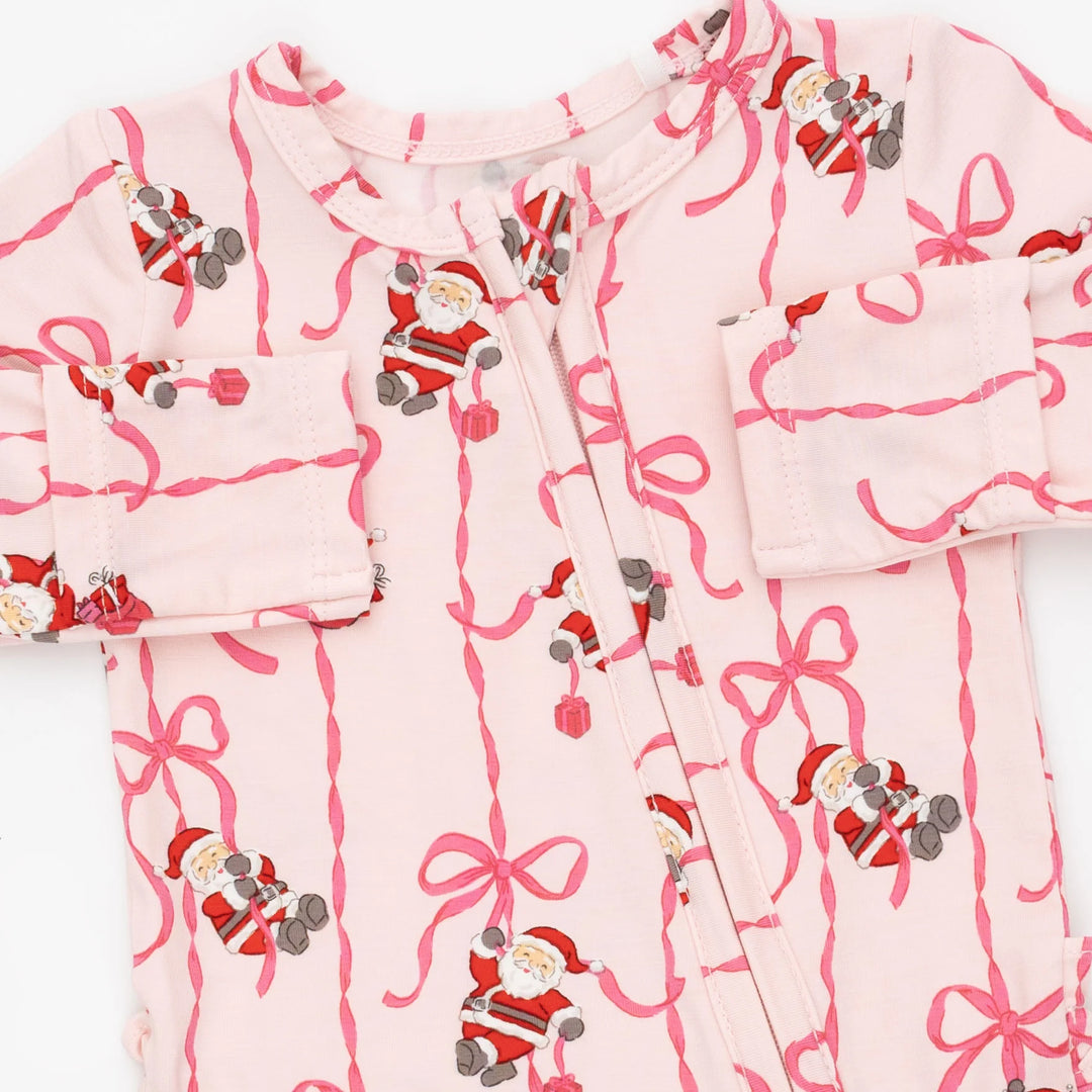 Bows & Santa - 2 Way Zipper Footie