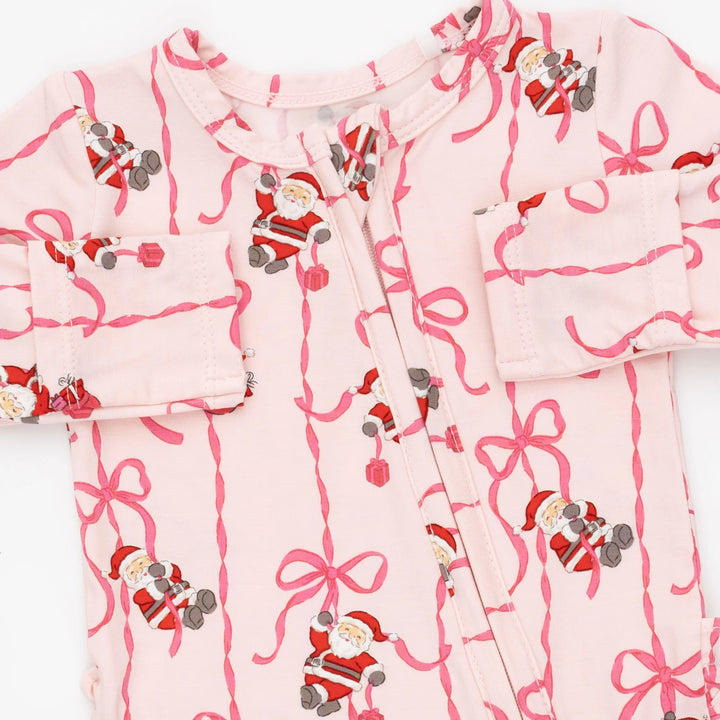 Bows & Santa - 2 Way Zipper Footie