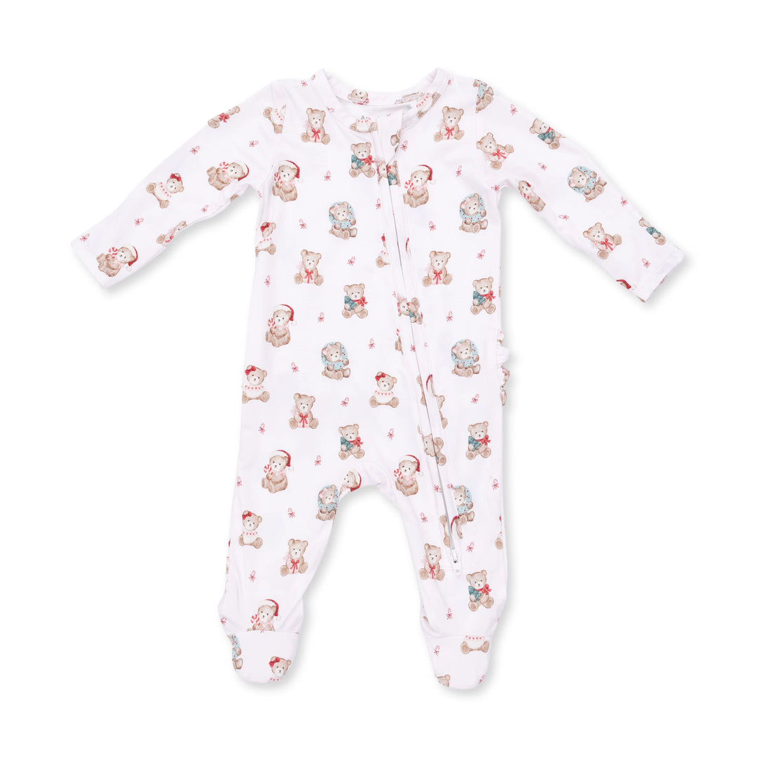 Christmas Teddy Bears Pink - 2 Way Zipper Footie