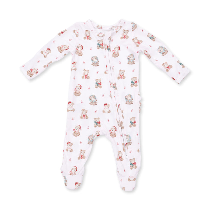 Christmas Teddy Bears Pink - 2 Way Zipper Footie