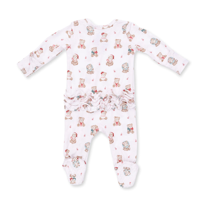 Christmas Teddy Bears Pink - 2 Way Zipper Footie