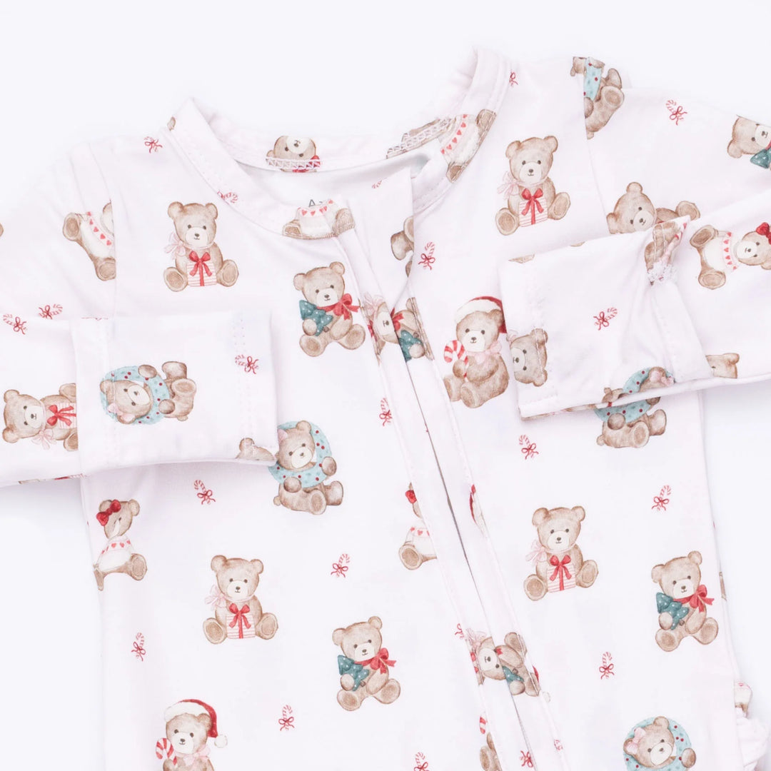 Christmas Teddy Bears Pink - 2 Way Zipper Footie
