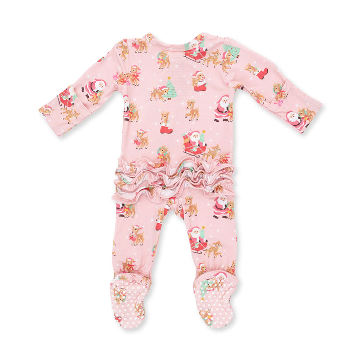 Vintage Reindeer & Santa Pink - 2 Way Zipper Footie
