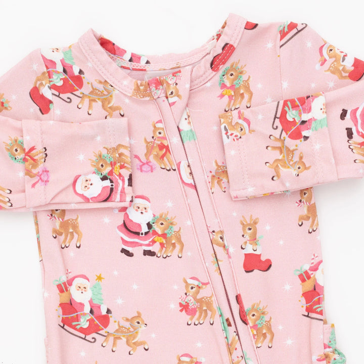 Vintage Reindeer & Santa Pink - 2 Way Zipper Footie