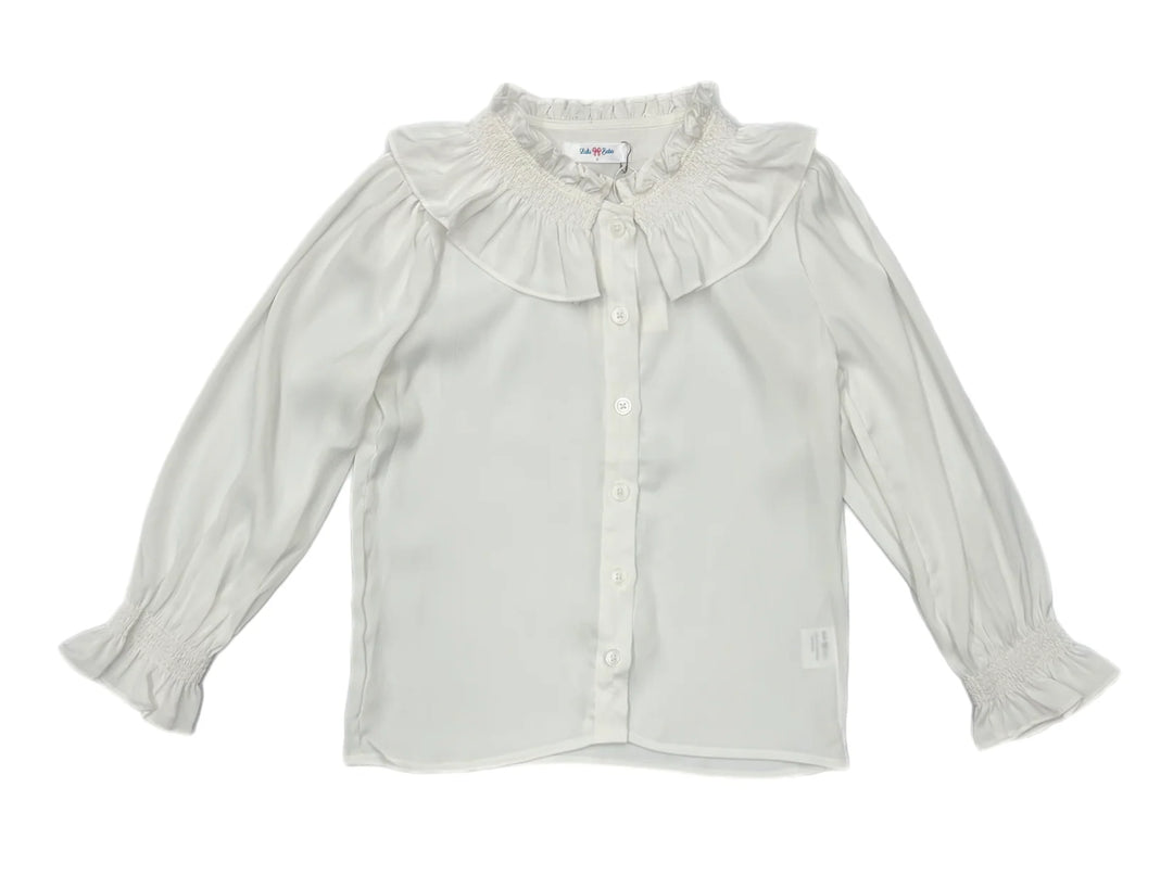 L/S Smocked Ruffle Collar Shirt - White